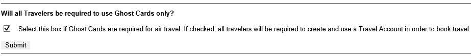 A screenshot example of marking Ghost Cards as a requirement for Traveler Accounts