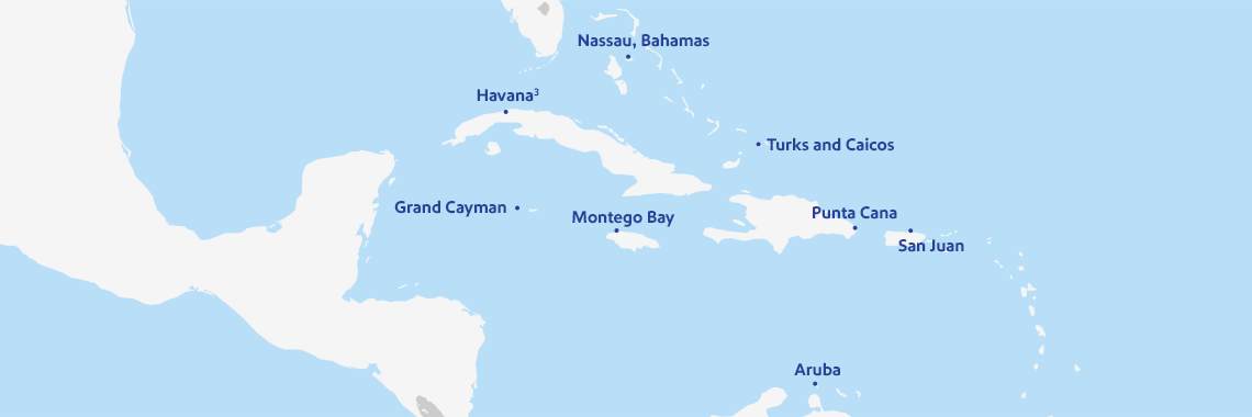 southwest airlines caribbean map