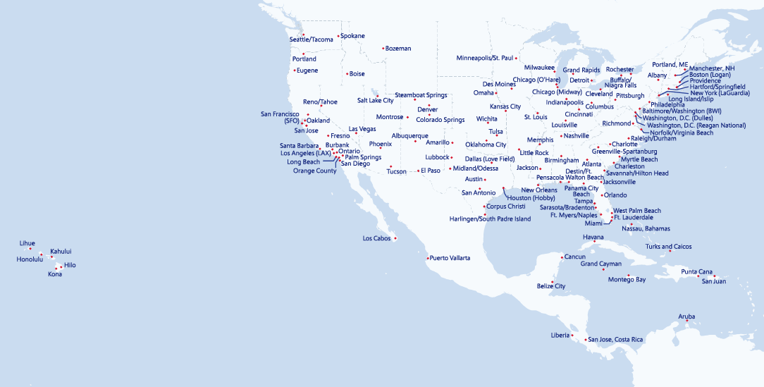 Map of all current and future flights available for booking for the duration of our open schedule.